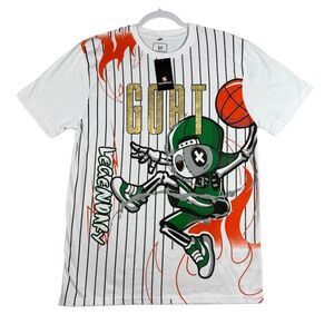 New South Pole‎ Mens L White Graffiti Short Sleeves Crew Neck Legend Graphic